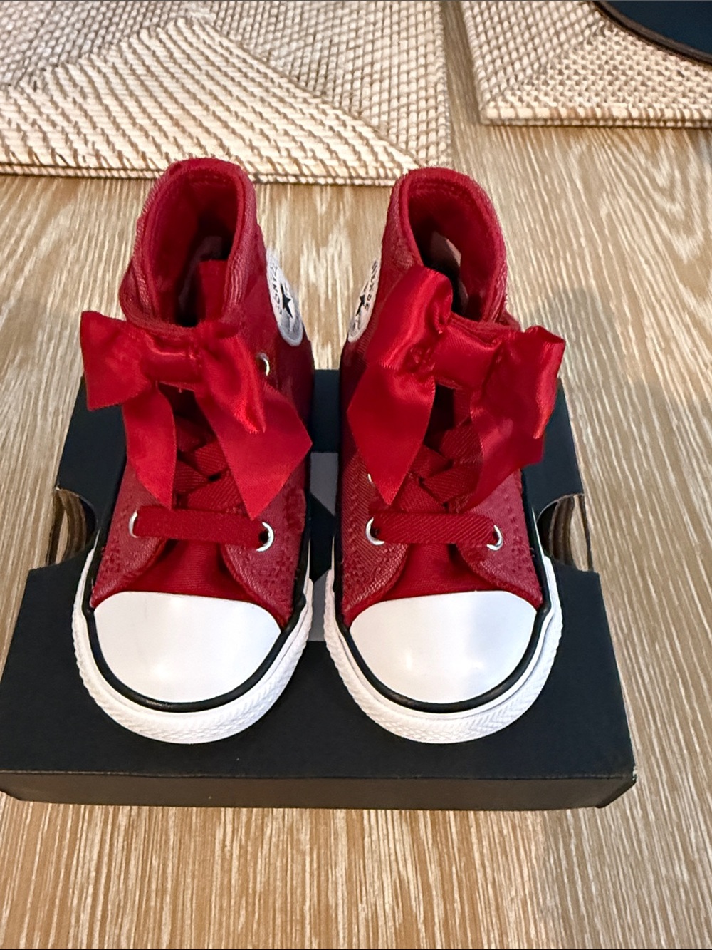 Converse Kids Red High-Top Sneakers with Ribbon Bow